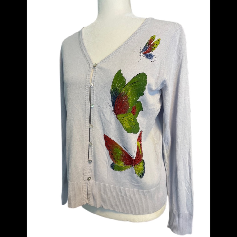 NWT Bogari silk knit butterfly cardigan lavender size M great gift idea